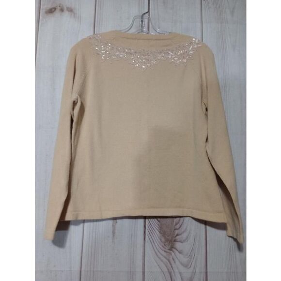 Dressbarn Sweater Ladies Small yellow Beaded Laced Light Weight Cardigan - Picture 2 of 7